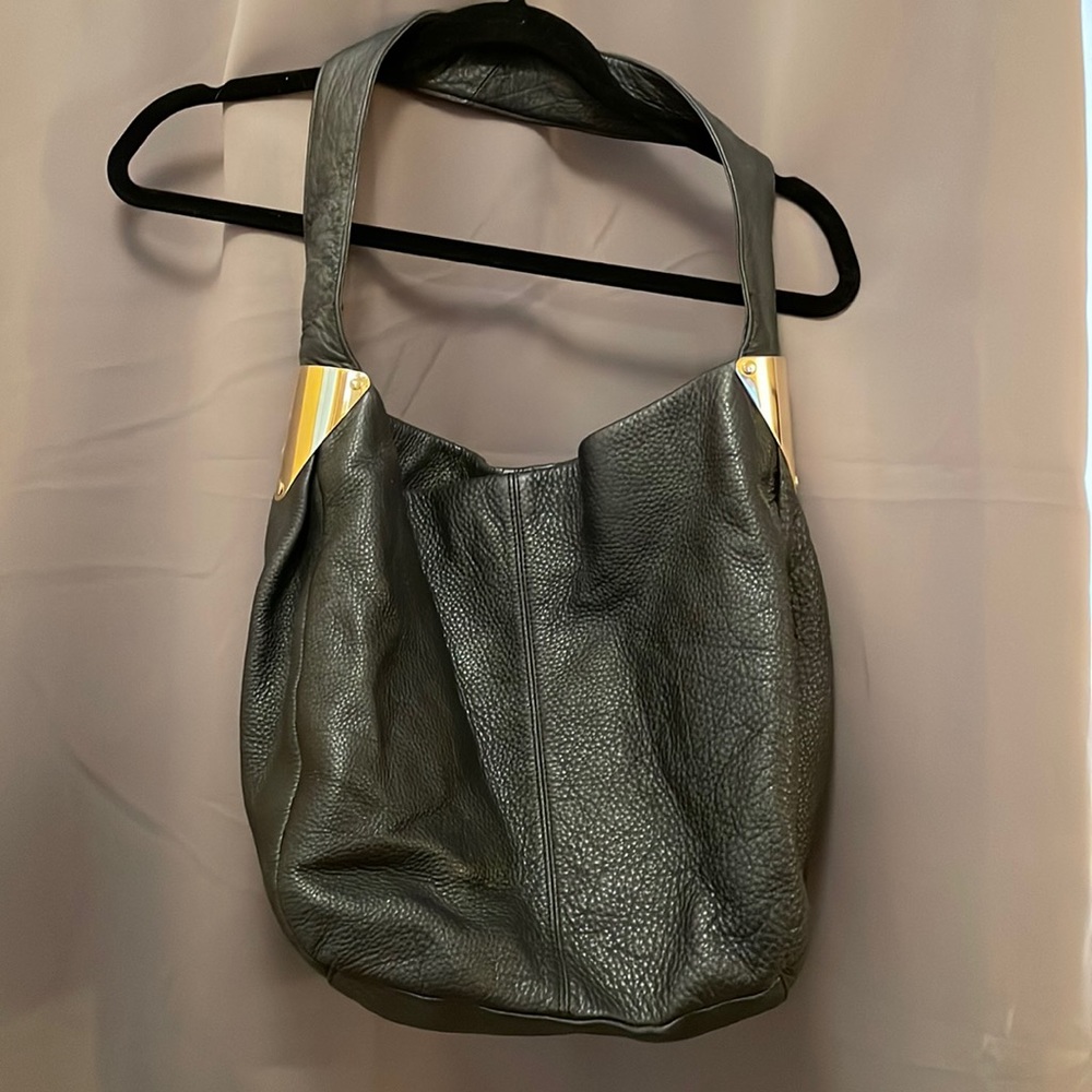 Vince Camuto pebbled black leather hobo bag with gold hardware